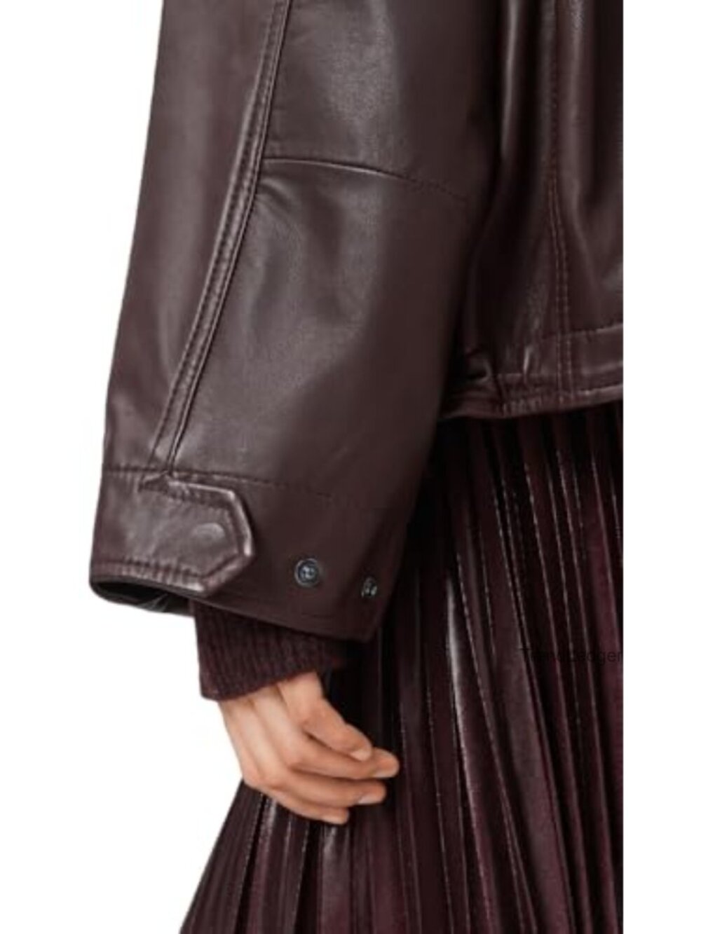 Cropped Genuine Leather Jacket Funnel Neck Zip Closure - Picture 6 of 6